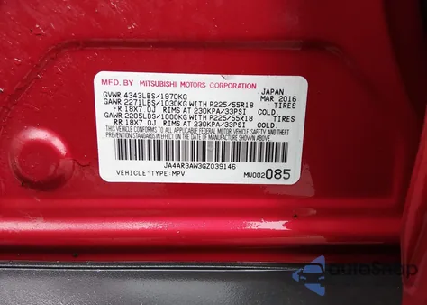 2016 Mitsubishi Outlander Sport 2.4 Se z USA, uszkodzony, nr VIN JA4AR3AW3GZ039146